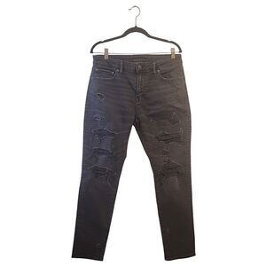 American Eagle Men's Black Distressed Straight Tapered Leg Jeans